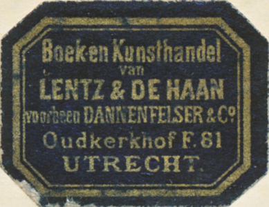 710206 Boeketiketje van Boek- en Kunsthandel Lentz & De Haan, voorheen Dannenfelser & Co., Oudkerkhof F 81 te ...